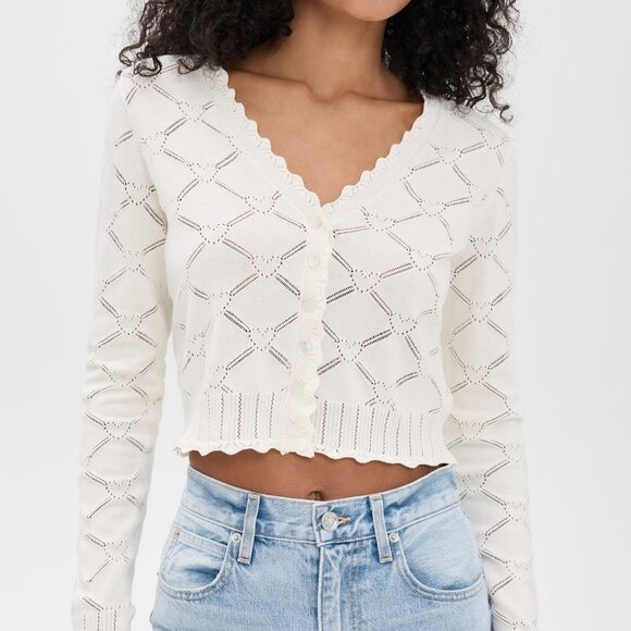 NWT LoveShackFancy Petra Knit Heart Argyle Cardigan size S in Parchment